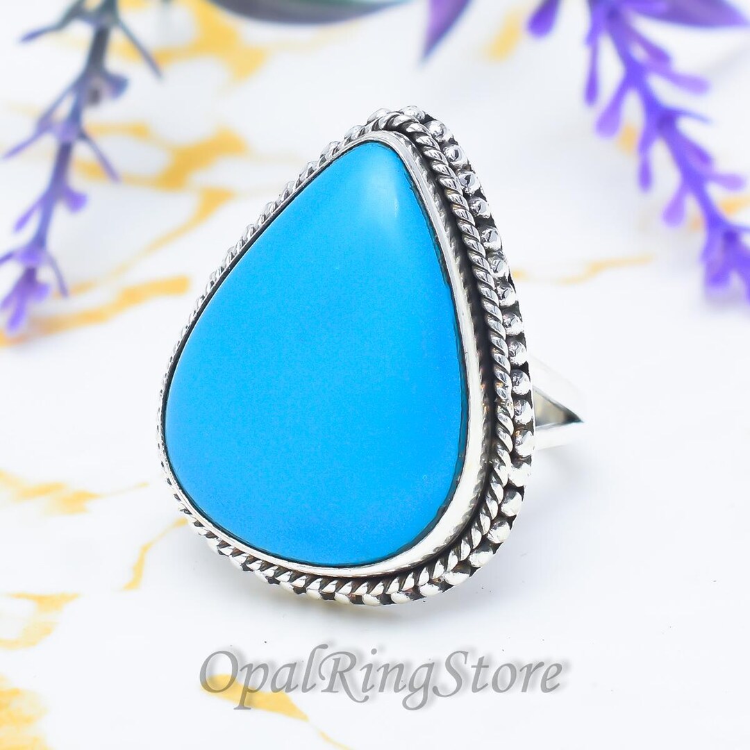 Sleeping Beauty Turquoise Pear Ring, Sterling Silver Boho Statement ...