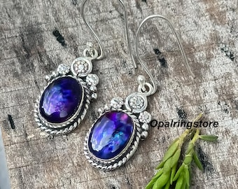 Handmade Ammolite Gemstone Earrings: Sterling Silver Handmade Jewelry