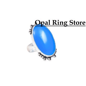 Anel de prata esterlina 925 com calcedônia azul - Joias Boho feitas à mão