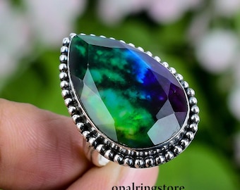 Handmade Sterling Silver Ammolite Ring: Unique Gemstone Jewelry