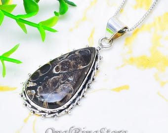 Statement Handmade Turritella agate  Pendant, 925 Solid Sterling Silver Gemstone Necklace, Minimalist Pendant For Gifts, Birthstone Pendant