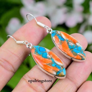 Oyster Copper Turquoise Earrings: Handmade 925 Sterling Silver Jewelry