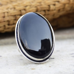 Zwarte onyxring, 925 sterlingzilveren ring, statementring, zwarte stenen ring, handgemaakte sieraden, natuurstenen ring, cadeau voor haar