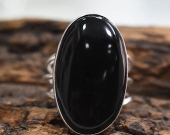 Handmade Black Onyx 925 Sterling Silver Band Ring