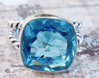 Blue Topaz Sterling Silver Ring: Twisted Band, Statement Jewelry