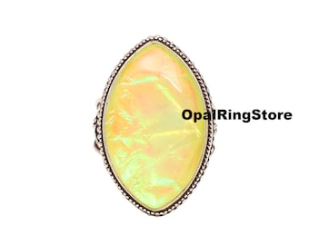 Anillo de ópalo australiano: joyería bohemia de plata de ley 925 hecha a mano
