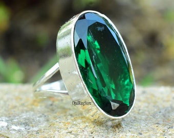 Oval Green Tourmaline Ring: Sterling Silver Gemstone