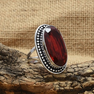 Handmade Red Garnet Ring: Sterling Silver Boho Statement Ring
