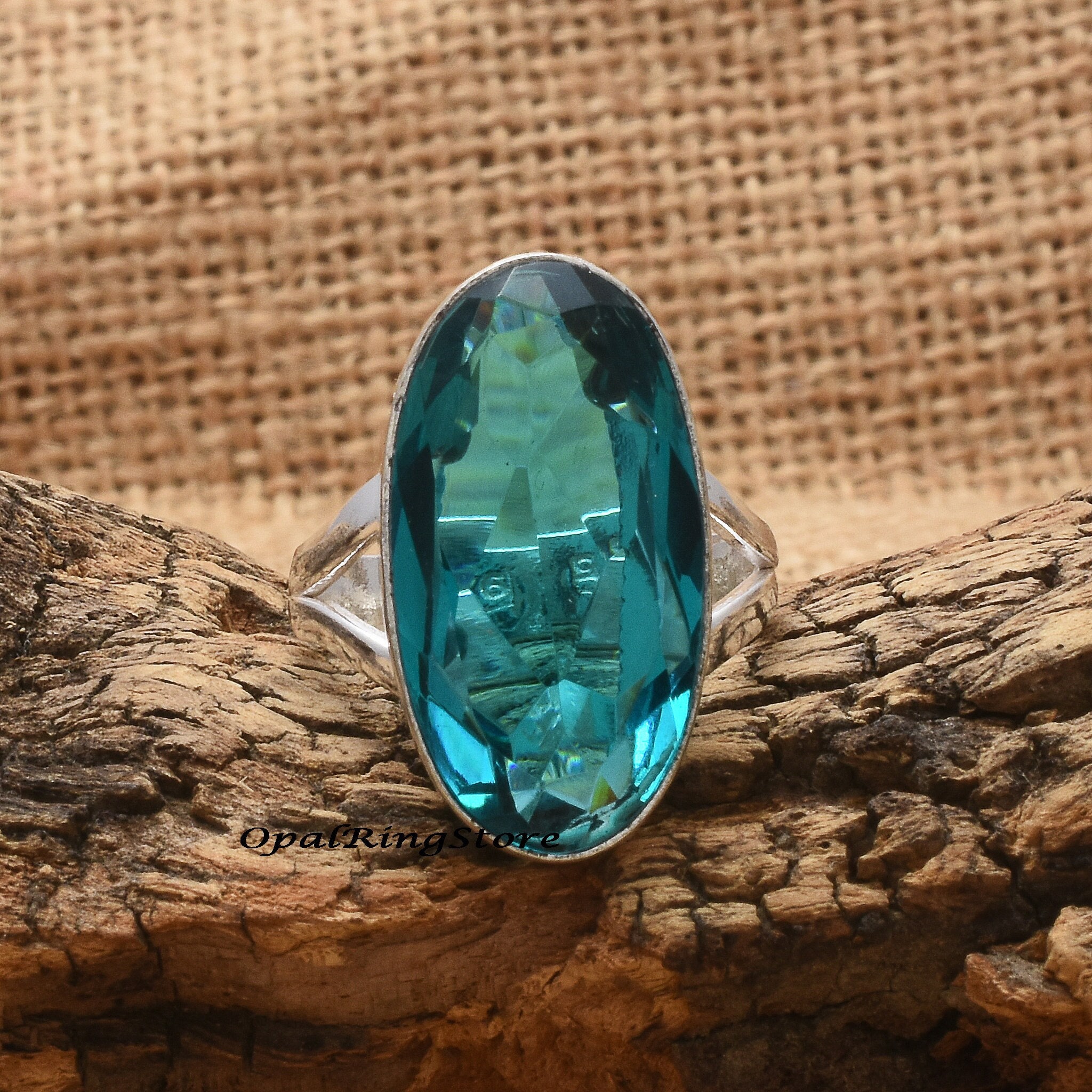 Bague En Argent Massif 925 Avec Tourmaline Biseautée Verte-orangée - Taille 59, Made In France
