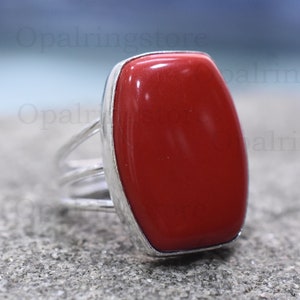 Ring rood koraal, 925 sterlingzilveren ring, edelsteenring, sierlijke ring, handgemaakte ring, mooie ring, zilveren ring, edelsteen zilveren ring