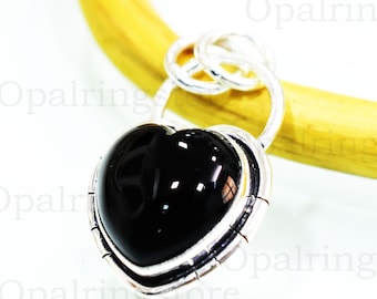 Black Onyx Heart Pendant: 925 Sterling Silver Necklace