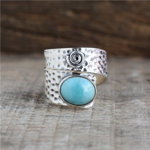 Larimar Ring: Handmade 925 Sterling Silver Boho Statement Ring