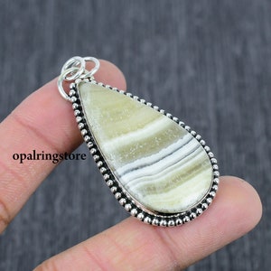 Natural Zebra Calcite Pendant Handcrafted 925 Sterling Silver Necklace Unique Gemstone Jewelry Statement Piece Boho Pendant Gift for Love