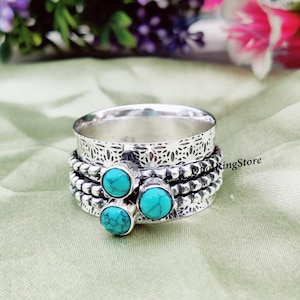 Blue Turquise Gemstone Spinner Ring, 925 Sterling Silver Ring, Engagement Ring, Maditation Ring, Turquiose Spinner Ring, Blue Stone Ring