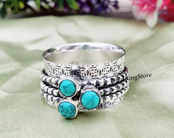Handmade Sterling Silver Turquoise Spinner Ring: Meditation Jewelry