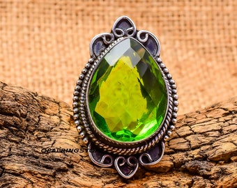Handmade Peridot Gemstone Ring: 925 Sterling Silver Birthstone Jewelry