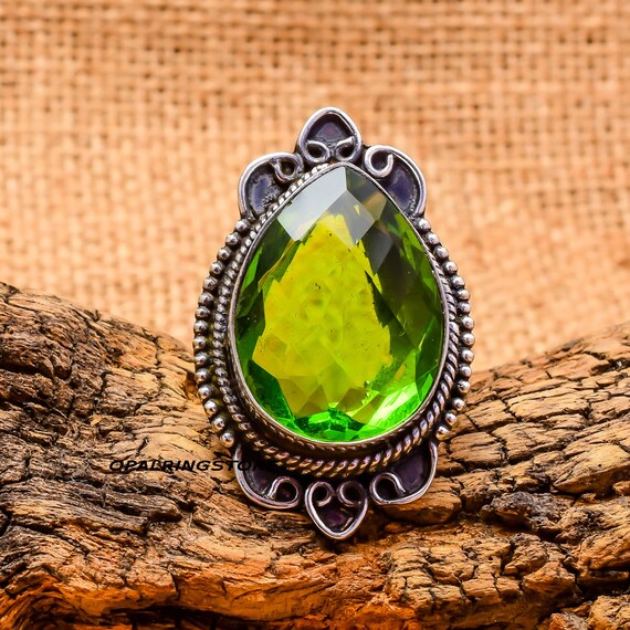 手作りペリドット宝石リング：925スターリングシルバー誕生石 