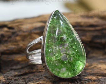 Crackle Crystal Ring: Handmade 925 Sterling Silver Gemstone Band