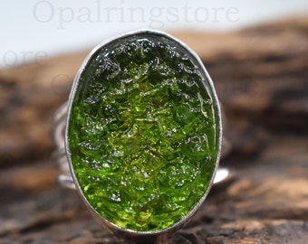 Handmade Moldavite Ring: 925 Sterling Silver Band Ring