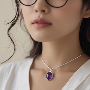 Amethyst Pendant Necklace: Natural Purple Gemstone, Sterling Silver