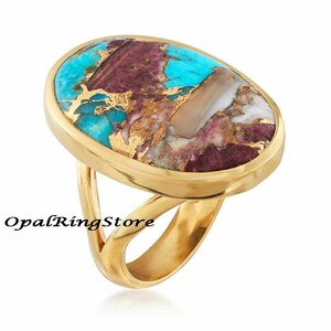 Oyster Copper Turquoise Ring: 14K Gold Plated Sterling Silver Statement Ring