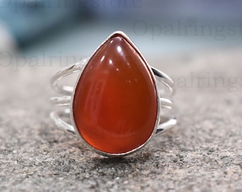 Handmade Carnelian Ring: Dainty 925 Sterling Silver Gemstone Band