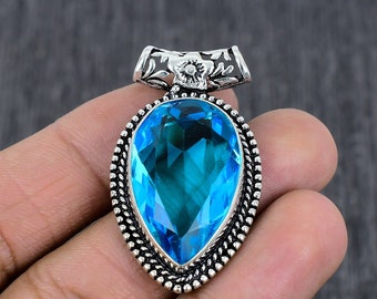 Handmade Blue Topaz 925 Sterling Silver Pendant