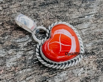 Heart Italian Coral Pendant: Sterling Silver Red Gemstone Necklace