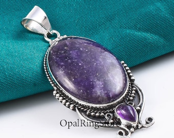 Lepidolite Gemstone Pendant: Handmade 925 Sterling Silver Jewelry
