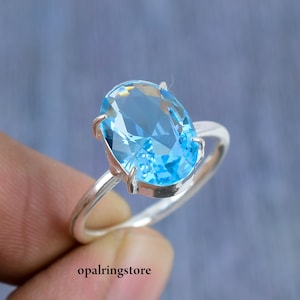 Blue Topaz Ring: Handmade 925 Sterling Silver November Birthstone