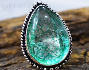Crackle Crystal Ring: Handmade 925 Sterling Silver Gemstone Ring