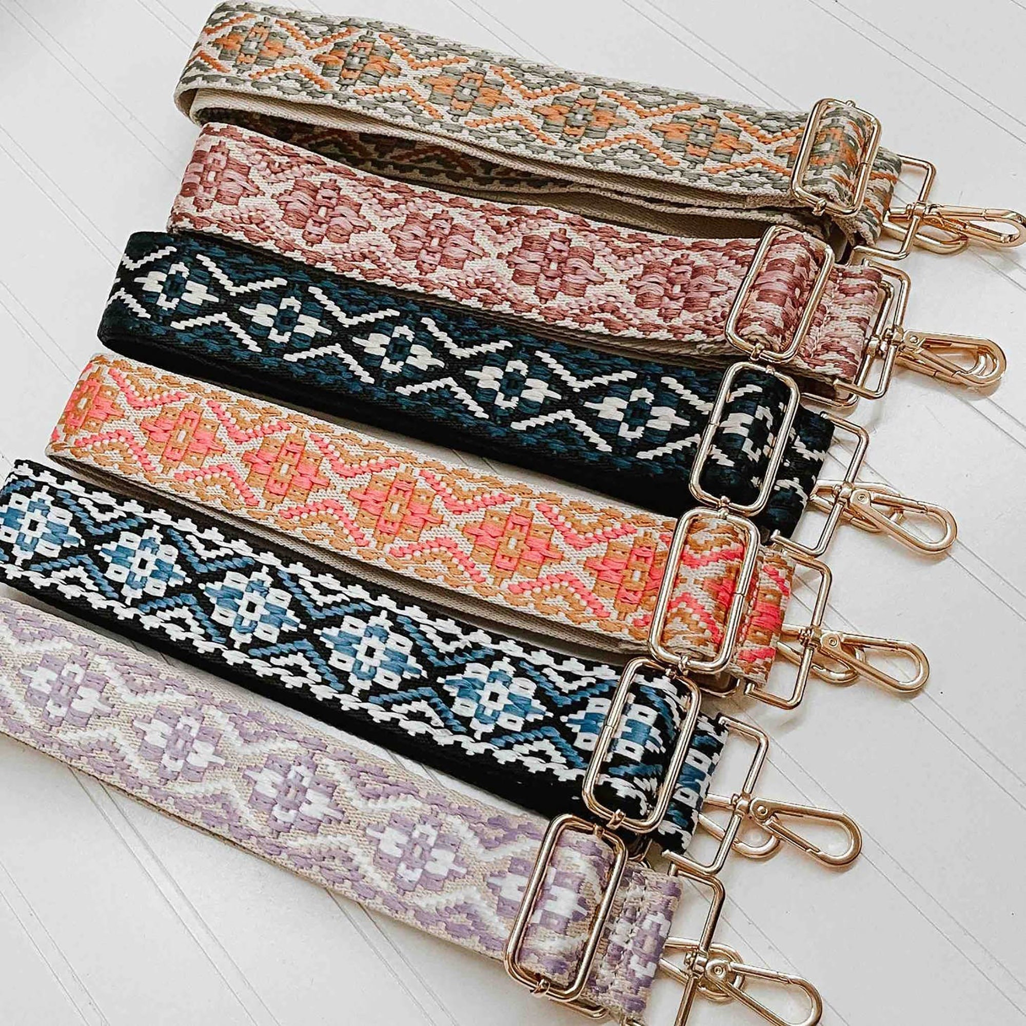 Purse Strap 2 Wide Purse Straps Replacement Crossbody Adjustable Leather  Bag Strap with Vintage Jacquard Embroidery Bohemia Pattern 