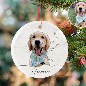 Custom Dog Cat Watercolor Portrait Line Art Ornament,Outline Dog Cat Photo Ornament,Dog Memorial Gift Ornament,Pet Lover,Dog Angels Ornament