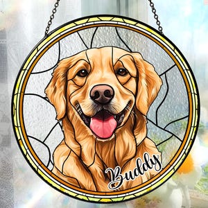 Personalized Stained Glass Dog Suncatcher,  Custom Pet Memorial Keepsake, Custom Pet Portrait from Photo, Dog Remembrance Gift, Pet Memorial