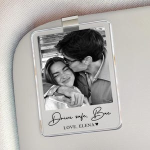 Personalized Couple Photo Car Visor Clip, Drive Safe I Love You, Valentines Gift for Him, Gifts for Boyfriend, Husband, Drive Safe Gift
