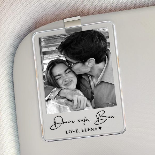 Personalized Couple Photo Car Visor Clip, Drive Safe I Love You, Valentines Gift for Him, Gifts for Boyfriend, Husband, Drive Safe Gift
