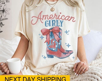 American Girly Shirt, 4th Of July Shirt, Coquette Cowboy Boot Shirt, America Western Cowgirl Shirt, 4th of July T-shirt, Fourth Of July Tee