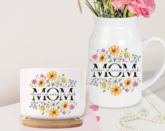 FREE CARD, Personalized Mom Flower Vase, Ceramic Flower Vase, Custom Kids Name Flower Vase, Mom Gift, Mother Flower Vase, Mothers Day Gift