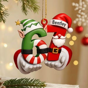 Personalized 67 Ornament, Funny Six Seven 2D Flat Ornament, Christmas Santa 67 Ornament, Six Seven Ornament, Gen Alpha Teenager Ornament