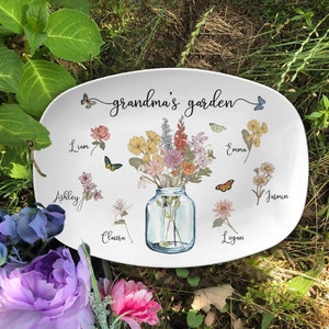 Custom Birth Month Flowers Platter, Grandma Gift, Mothers Day Gift, Grandma's Garden Platter,  Gift for Mom, Great Grandma Gift, Nana Gift