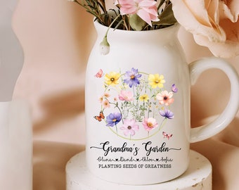 Grandma Flower Vase, Grandma Garden Ceramic Vase, Nana Vase, Nana Garden Flower Pot, Mothers Day Gift, Grandma Gift from Grandkids