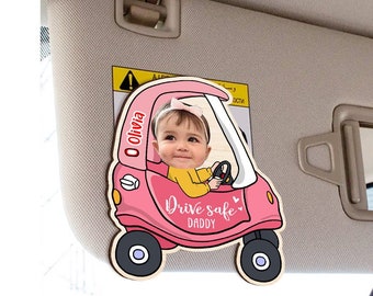 FREE DEMO Custom Photo Baby Face Car Visor Clip For Dad, Drive Safe Daddy Picture Magnet, First Fathers Day Gift, New Dad Gift from Daughter