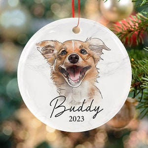 Custom Dog Portrait Watercolor Ornament, Pet Photo Line Art Ornament, Dog Cat Memorial Ornament, Loss of Pet Ornament, Dog Memorial Gift