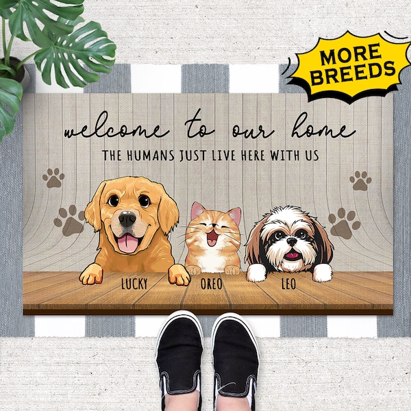 Pet Doormat Custom, Welcome To Our Home, Dog Cat Door Mat, Dog Doormat, Welcome Doormat, Gift For Pets, Dog Mom Gifts, Dog Cat Lover Gifts