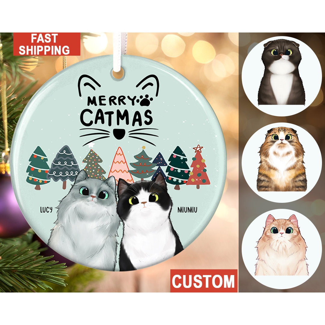 Personalized Cat Christmas Ornament, Merry Catmas, Cat Lover Gift, Pet Ornament, Christmas Tree