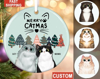 Personalized Cat Christmas Ornament, Merry Catmas, Cat Lover Gift, Pet Ornament, Christmas Tree Ornament, Cat Christmas Gift, Keepsake