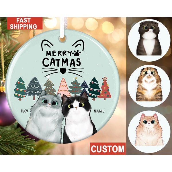 Personalized Cat Christmas Ornament, Merry Catmas, Cat Lover Gift, Pet Ornament, Christmas Tree Ornament, Cat Christmas Gift, Keepsake