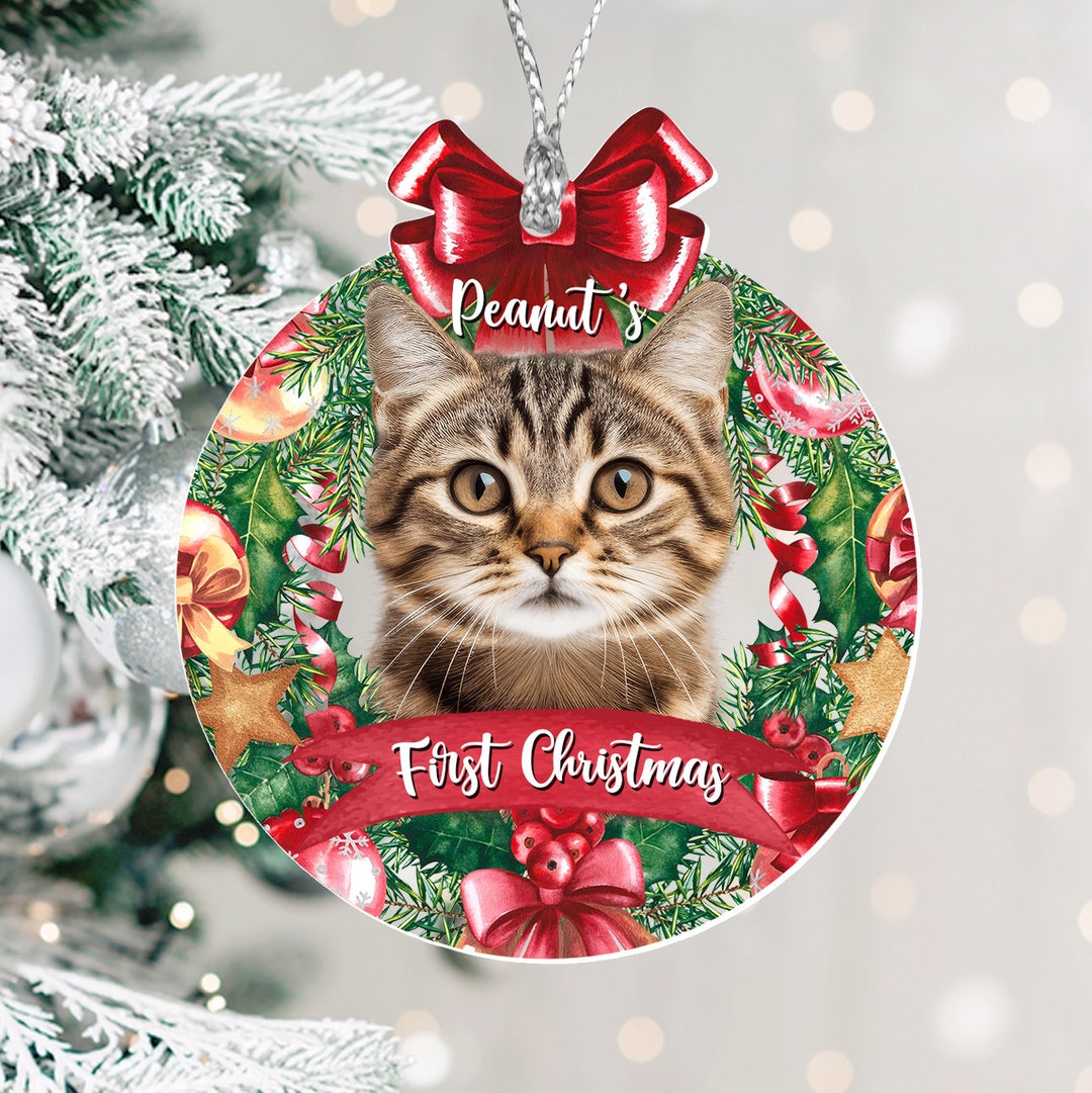 Cat First Christmas Ornament, Cat Photo Ornament, Cat Ornament 2023, First Christmas Acrylic