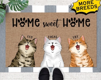 Felpudo de gato personalizado, felpudo de bienvenida para gatos, hogar dulce hogar, alfombra para gatos, felpudo divertido para mascotas, regalo para los amantes de los gatos, regalo de bienvenida, felpudo para gatos