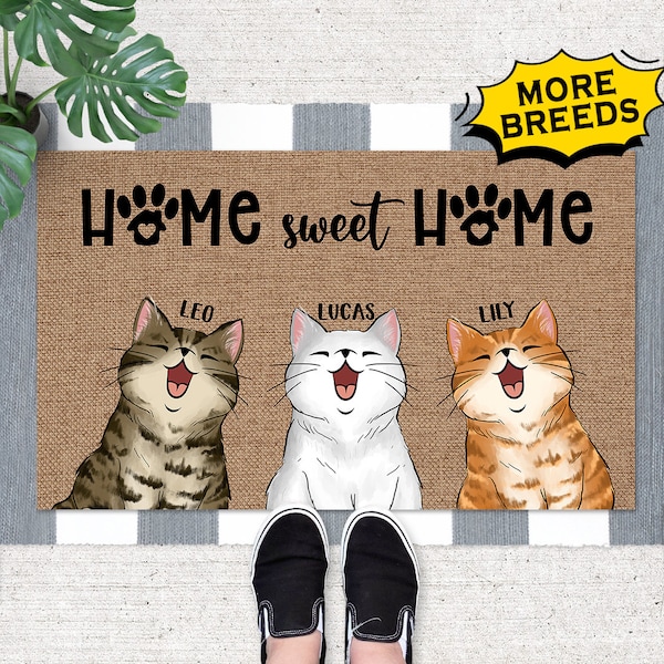 Custom Cat Doormat, Cat Welcome Doormat, Home Sweet Home, Cat Rug, Funny Pet Doormat, Gift For Cat Lovers, Housewarming Gift, Cat Doormat